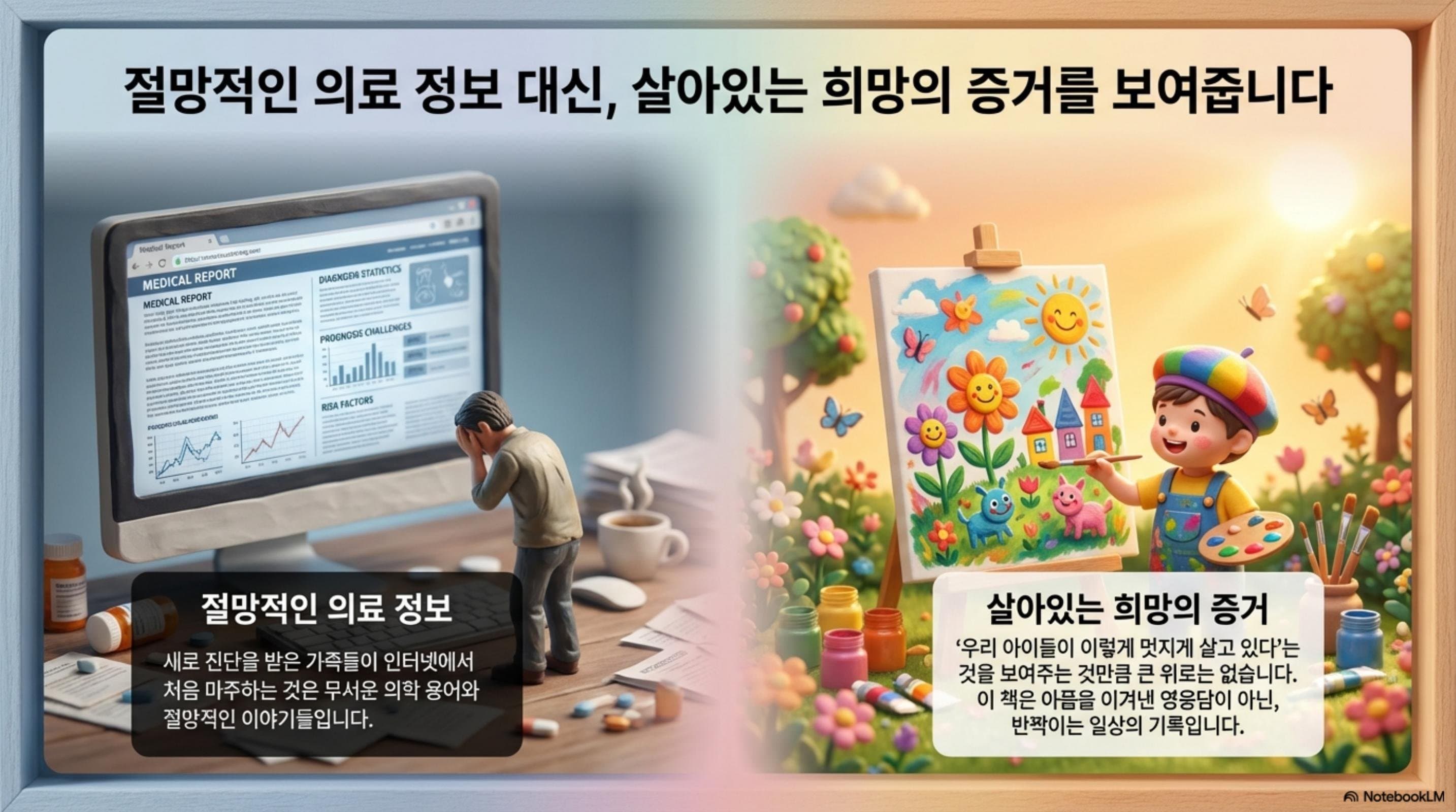 절망적인 의료 정보 대신, 살아있는 희망의 증거를 보여줍니다