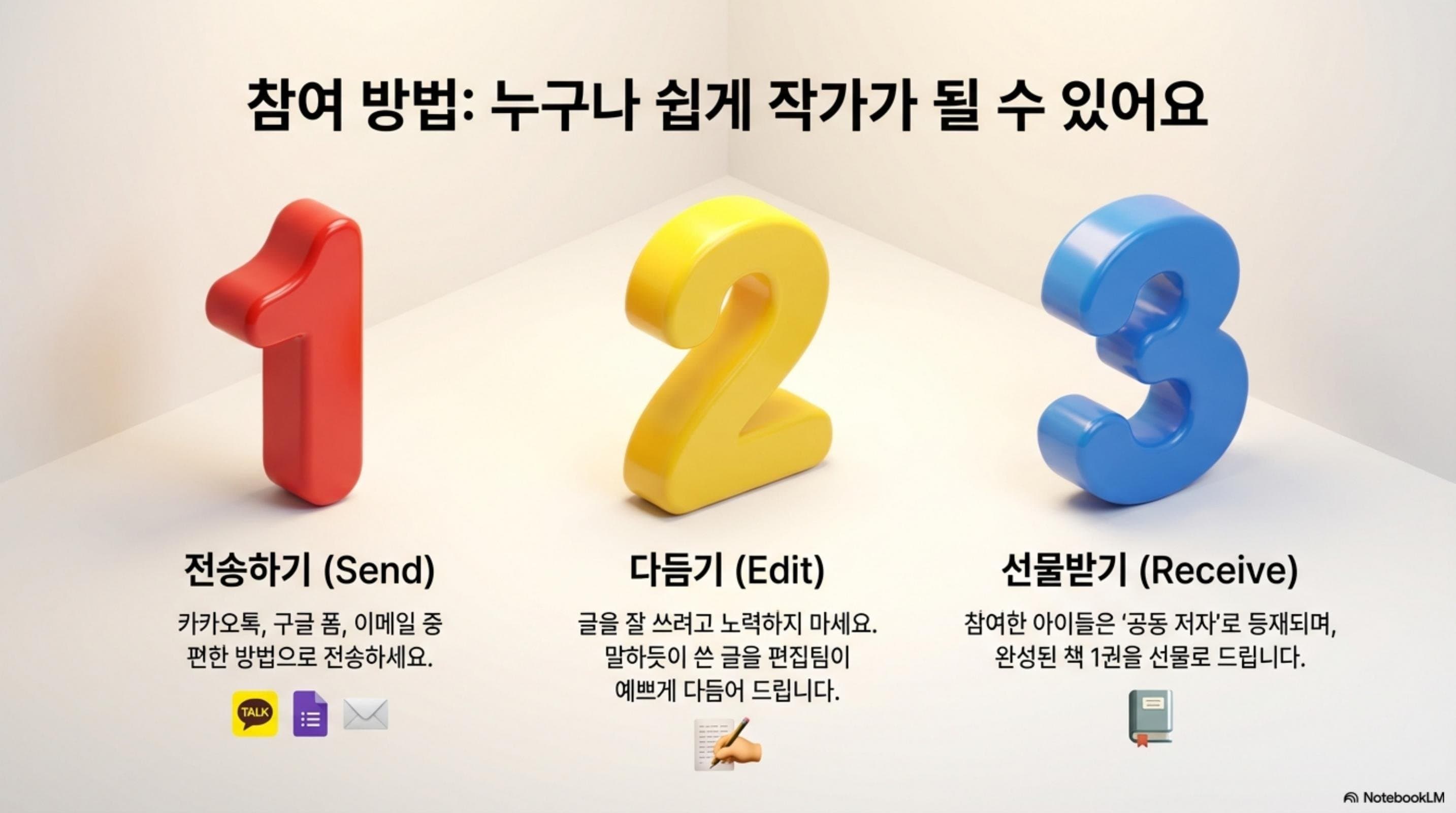 참여 방법 — 1.전송하기 2.다듬기 3.선물받기